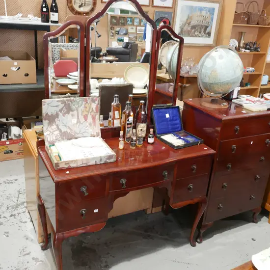 mahogany cab leg 5 drawer mirror back dresser H1650 W1035 D470