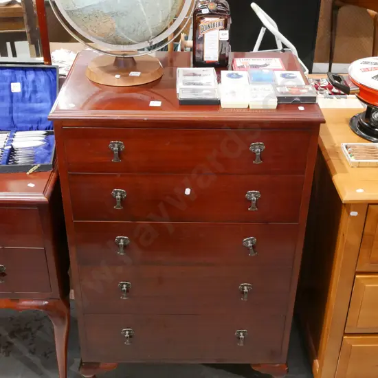 mahogany cab leg 5 drawer tall boy H1000 W625 D420