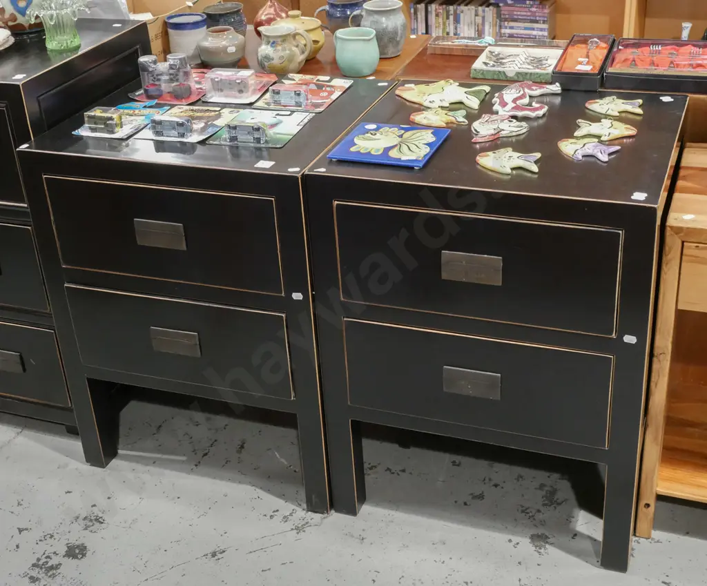 2x dark stained pine bedside cabinets Image 1++