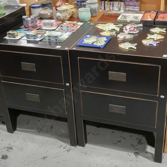 2x dark stained pine bedside cabinets