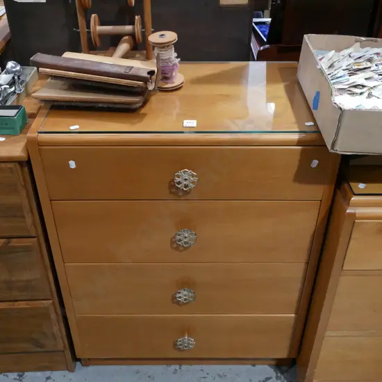 rimu 4 drawer chest with protective glass top H800 W610 D380