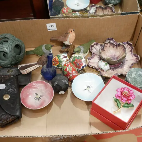box; cast brass floral bowl, saucer, Xmas tree decorations etc