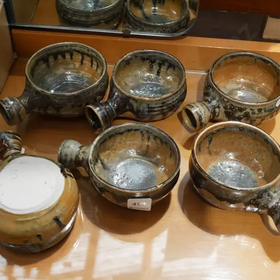 6x studio pottery soup bowls