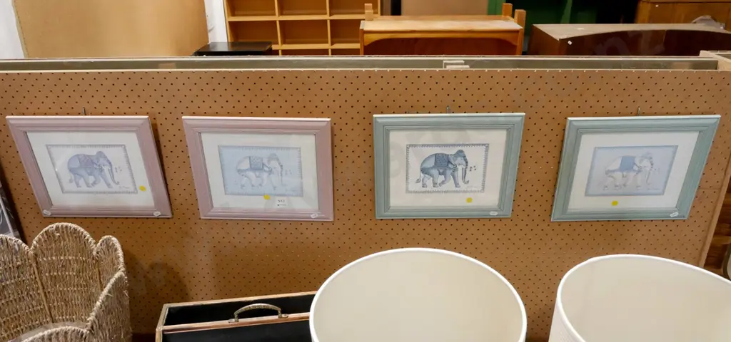 4x framed elephant prints- yellow dots Image 1++