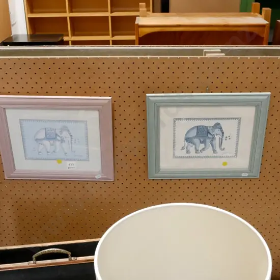 4x framed elephant prints- yellow dots