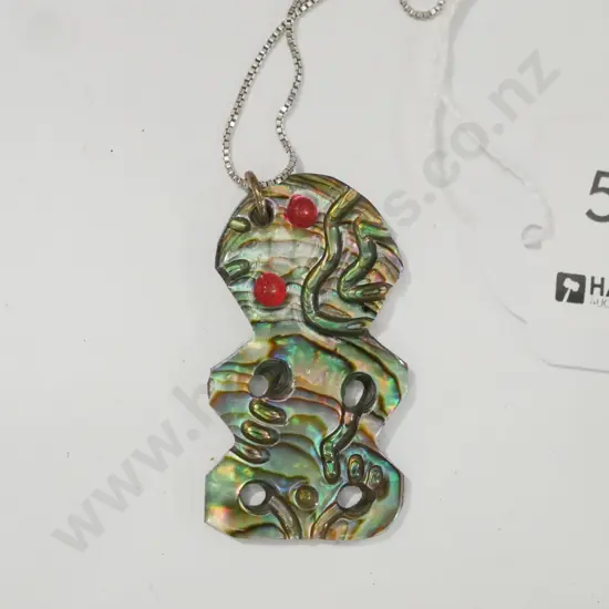 sterling silver & paua tiki necklace 6gms