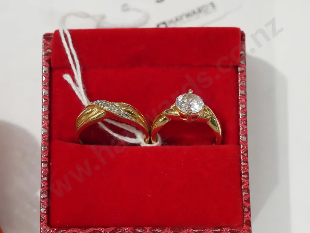 2x sterling silver gold plated zircon rings 7gms Image 1++