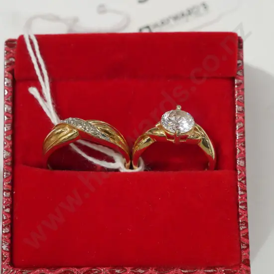 2x sterling silver gold plated zircon rings 7gms