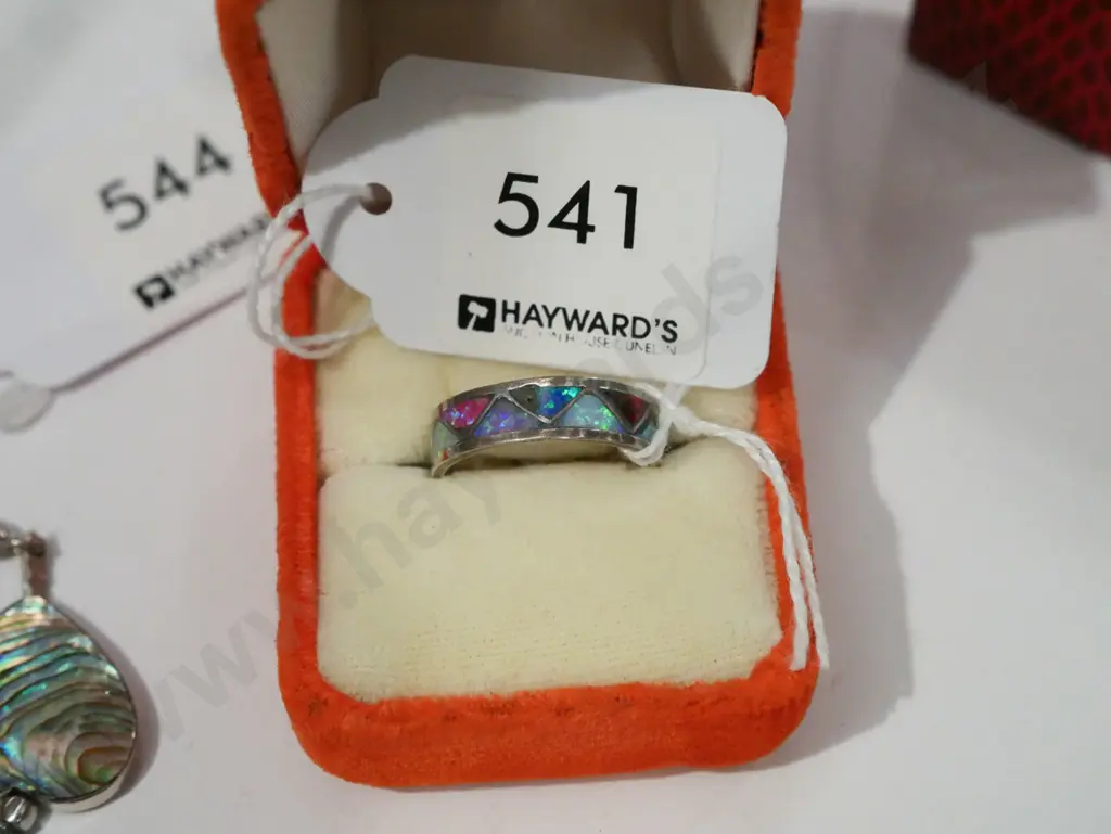 sterling silver mixed colours opal ring 2gms, some nibbbles on opal Image 1++