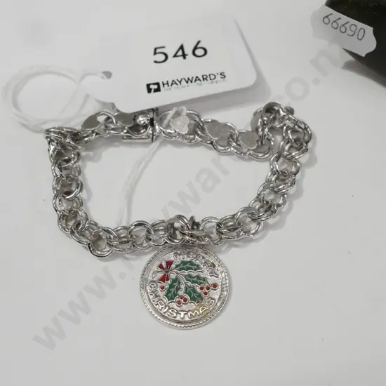 sterling silver merry christmas bracelet 17gms