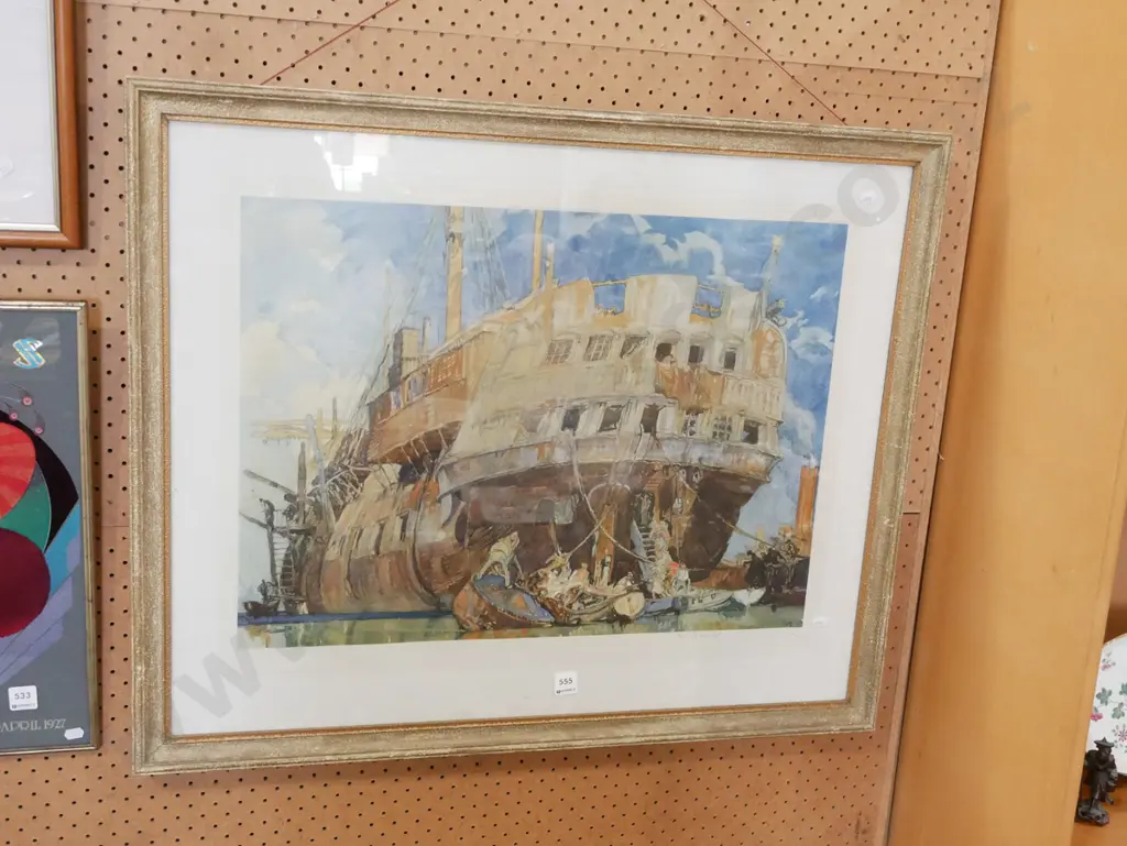 Gilt framed Russel Flint print, galleon (some foxing) Image 1++