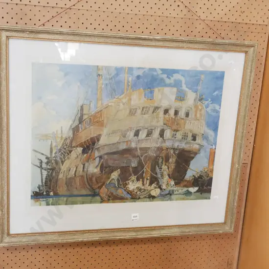 Gilt framed Russel Flint print, galleon (some foxing)