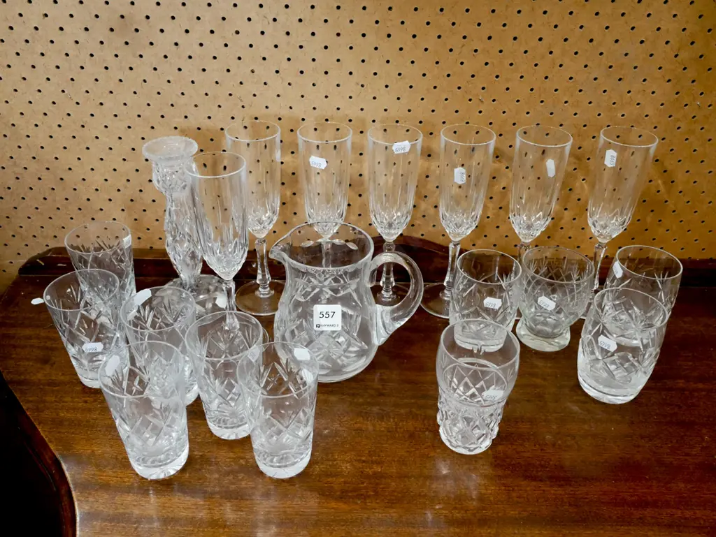 crystal water jug, glasses, candle sticks, champagne flutes etc Image 1++