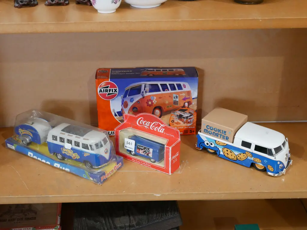 yet to be assembled model of a VW camper van, Coca Colo model vehicle etc Image 1++