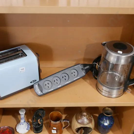 shelf; Zip toaster, mulliplug board & kettle