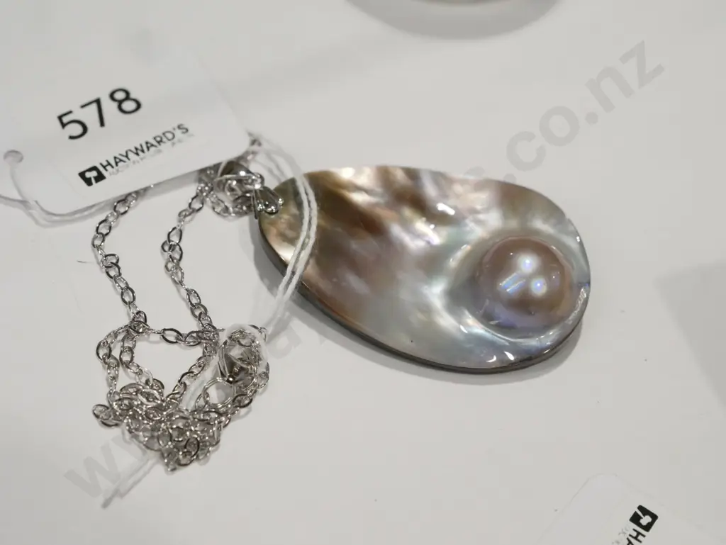 sterling silver faux lister pearl necklace 12gms Image 1++