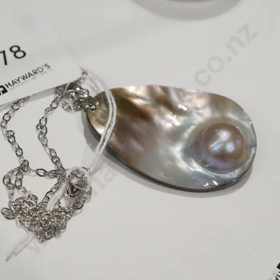 sterling silver faux lister pearl necklace 12gms