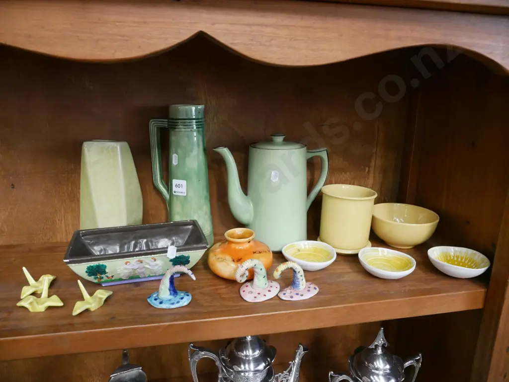 shelf; teapot, ewer vase, bowls etc Image 1++