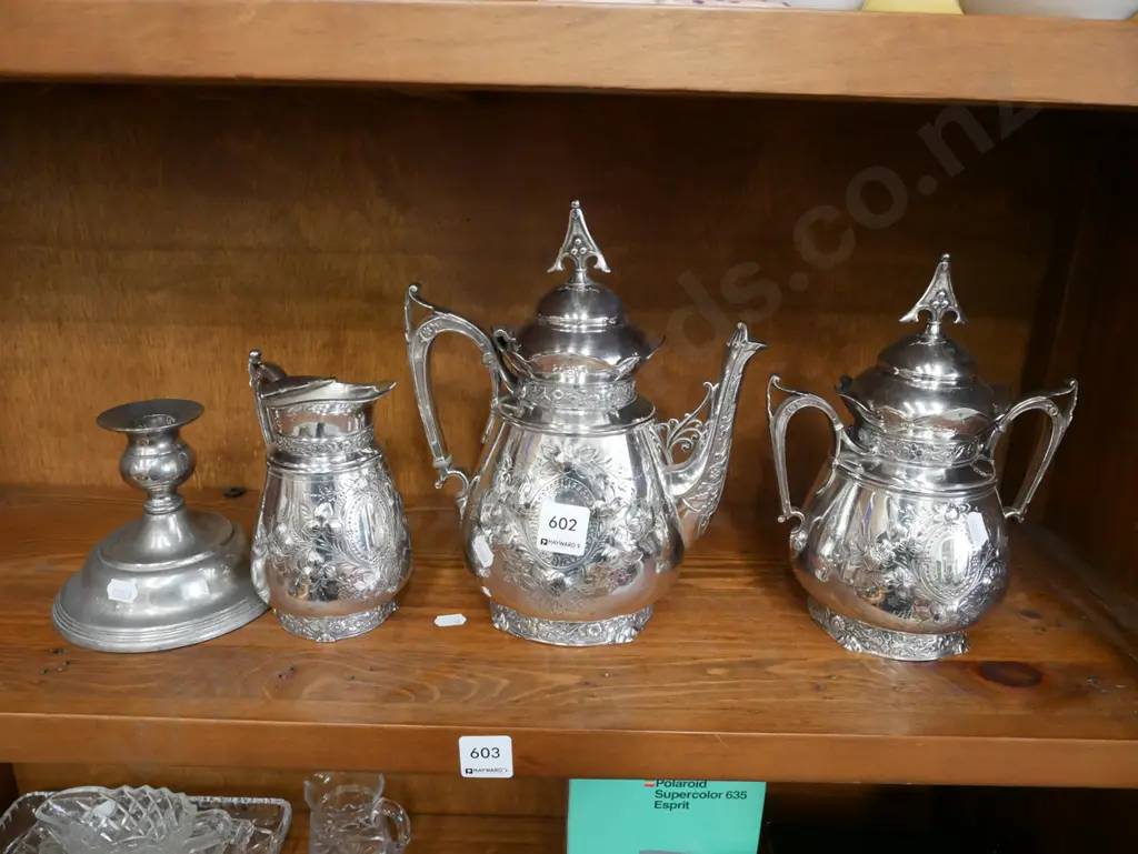 plated teapot, canister, creamer etc Image 1++