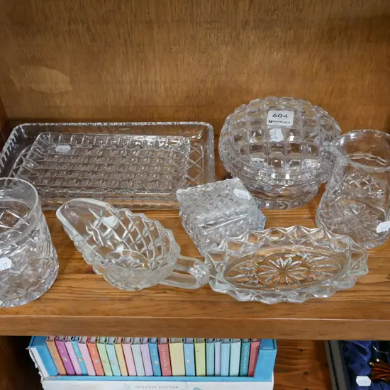 cut crystal lidded bowls, jugs, trinket box etc