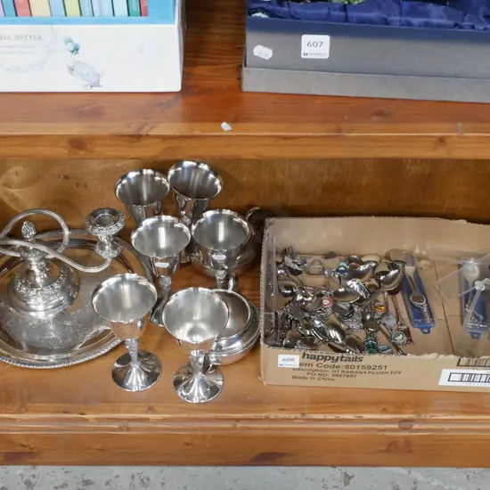 souvenir teaspoons, goblets, tray etc
