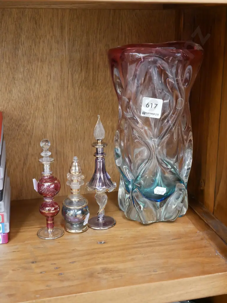 art glass vase, 3x scent bottles H240 Image 1++