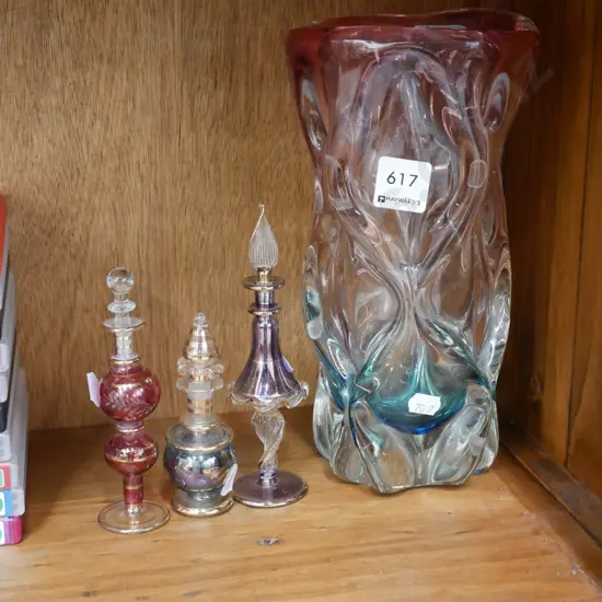 art glass vase, 3x scent bottles H240