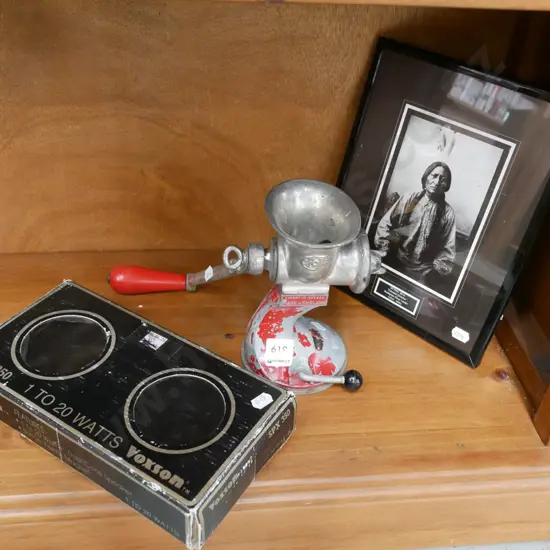bench top mincer, photo print, car speakers