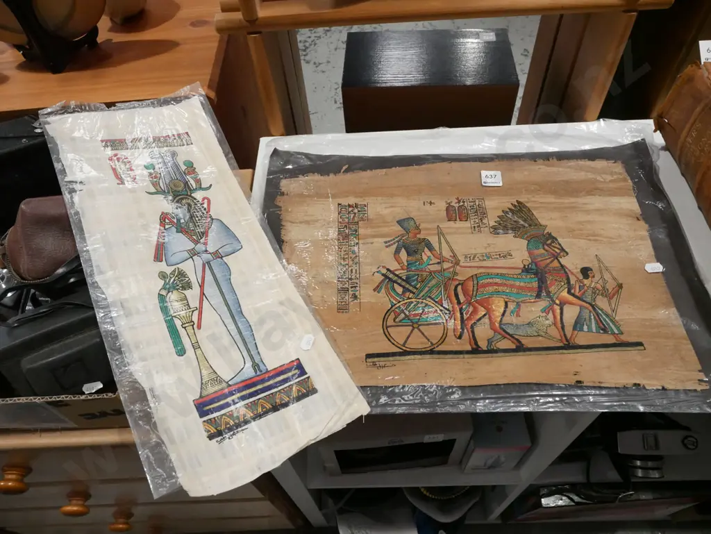 2x unframed Egyptian prints on papyrus Image 1++