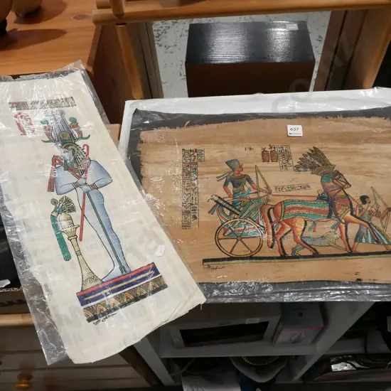 2x unframed Egyptian prints on papyrus