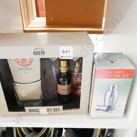 whisky gift set and Bacardi cocktail kit