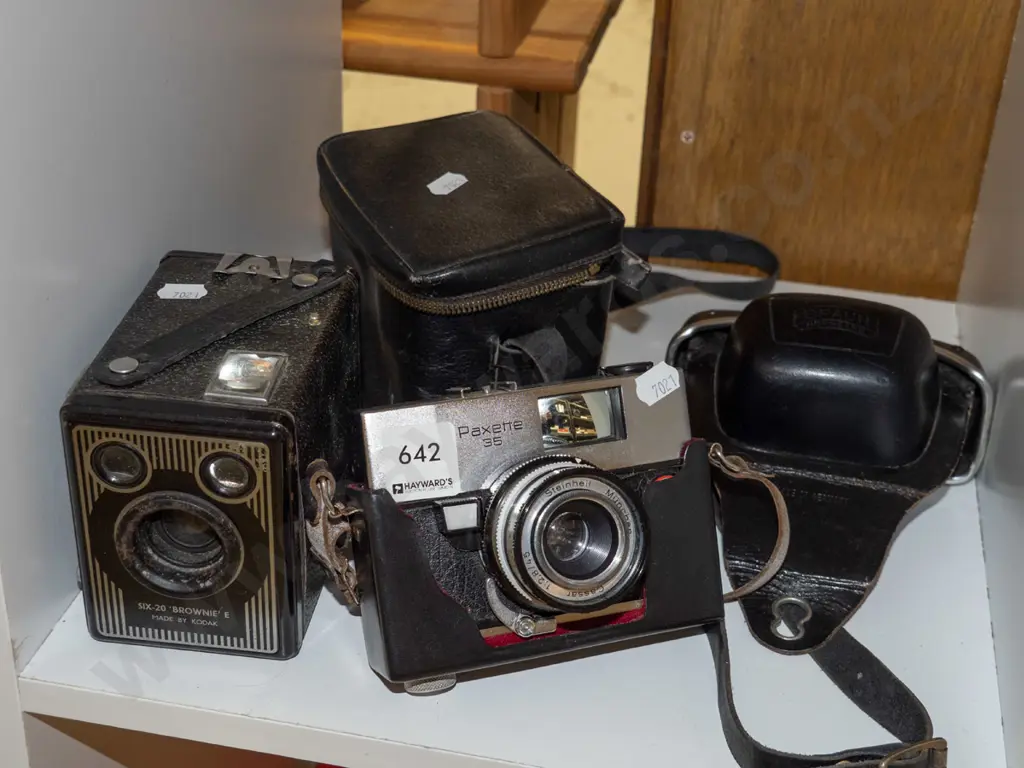 Kodak box Brownie, Paxette 35mm camera Image 1++