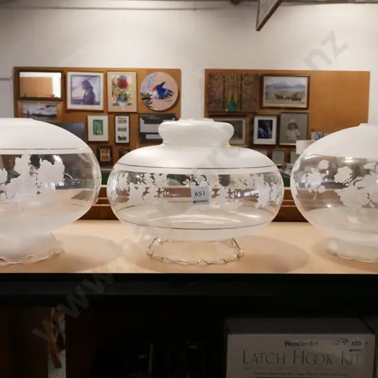 3x white and clear glass light shades