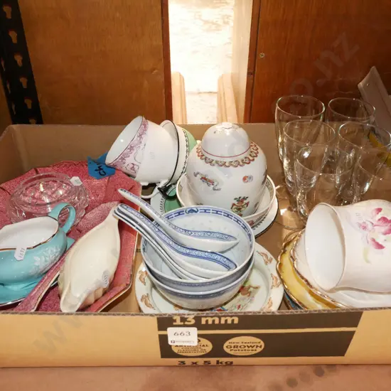 box; glasses, cups, bowls, jugs etc