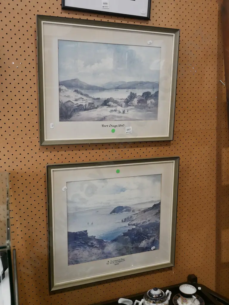 2x framed historic prints - green dots Image 1++