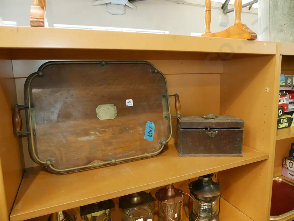 restorer's oak gallery tray, tea caddy Image 1++