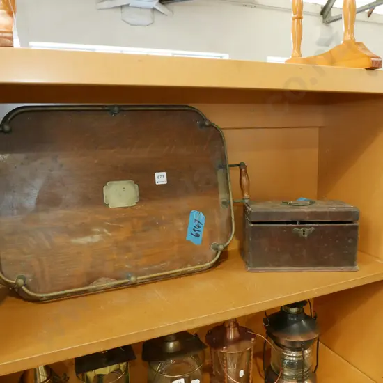 restorer's oak gallery tray, tea caddy