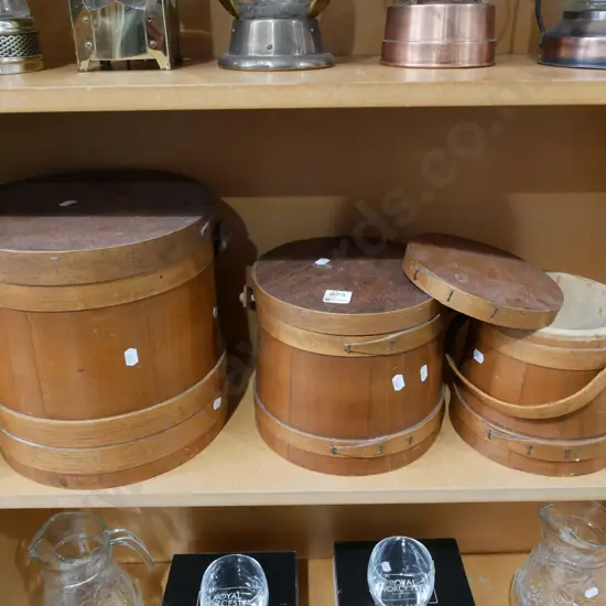 3x lidded wooden buckets H260