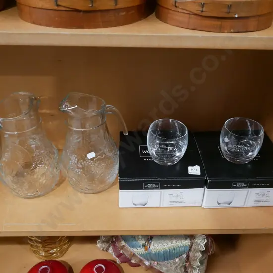 royal worcester glass sets, 2x moulded glass jugs
