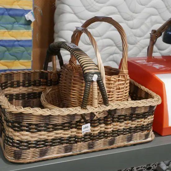 woven plastic and 2x cane baskets