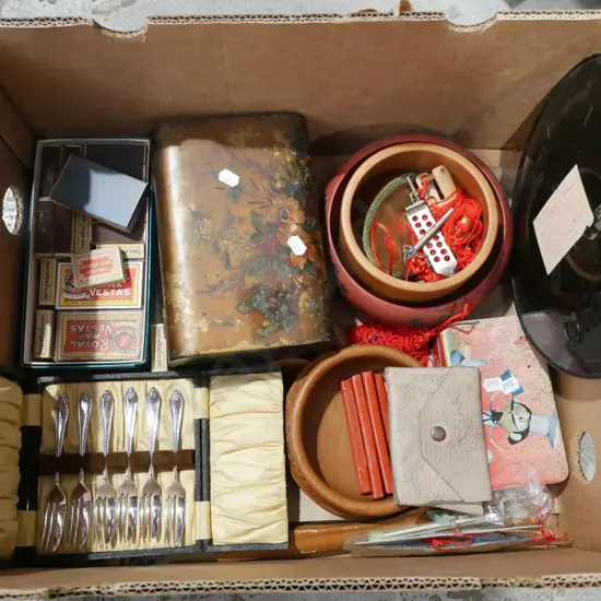 box; hand painted plates, wooden salad, servers etc