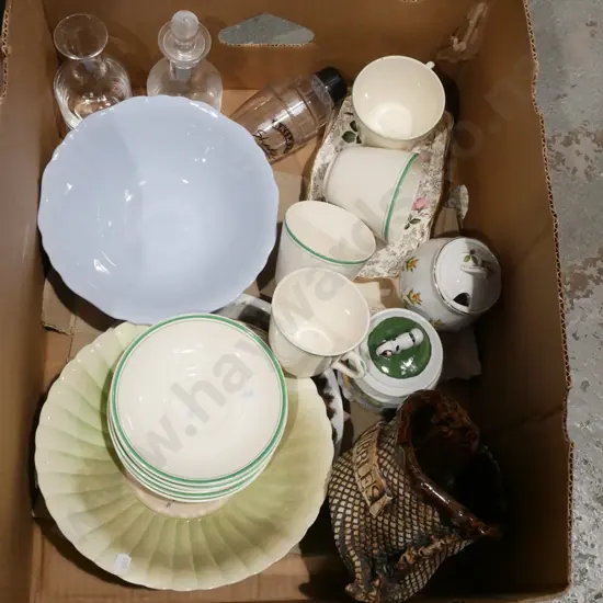 box; cups, saucers, bowls, etc