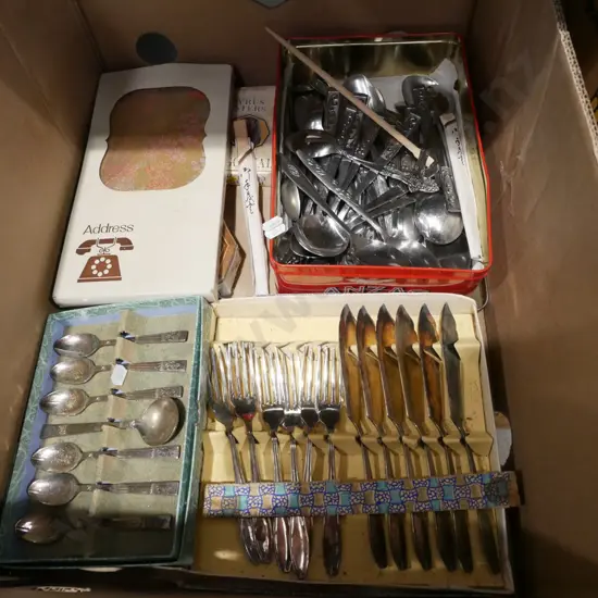 box; cutlery, coasters, address book etc