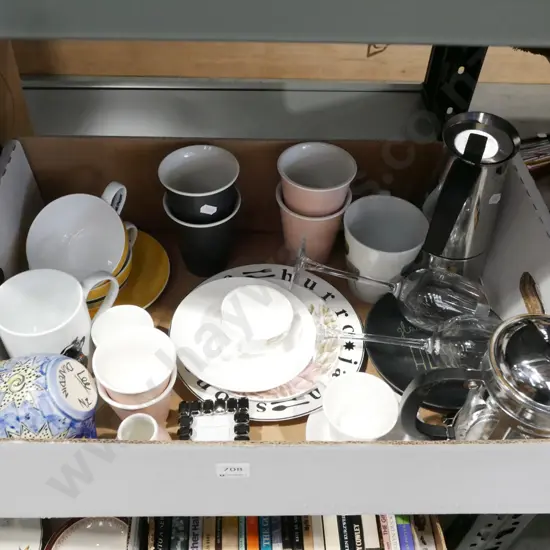 box; espresso maker, coffee plunger, cups etc