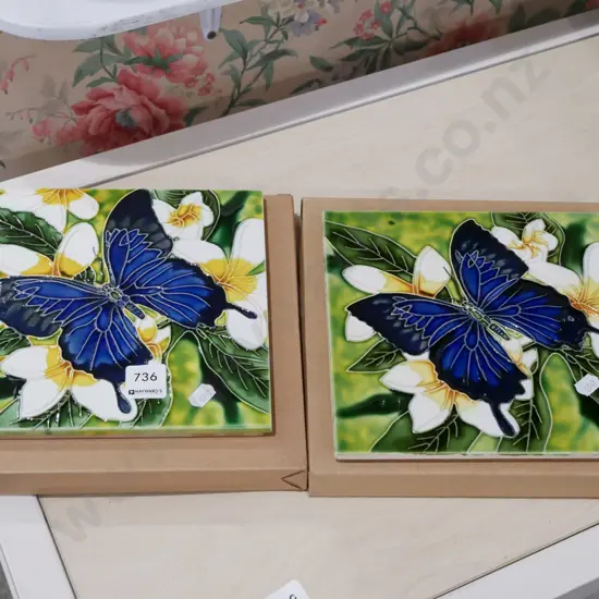2x butterfly ceramic tiles
