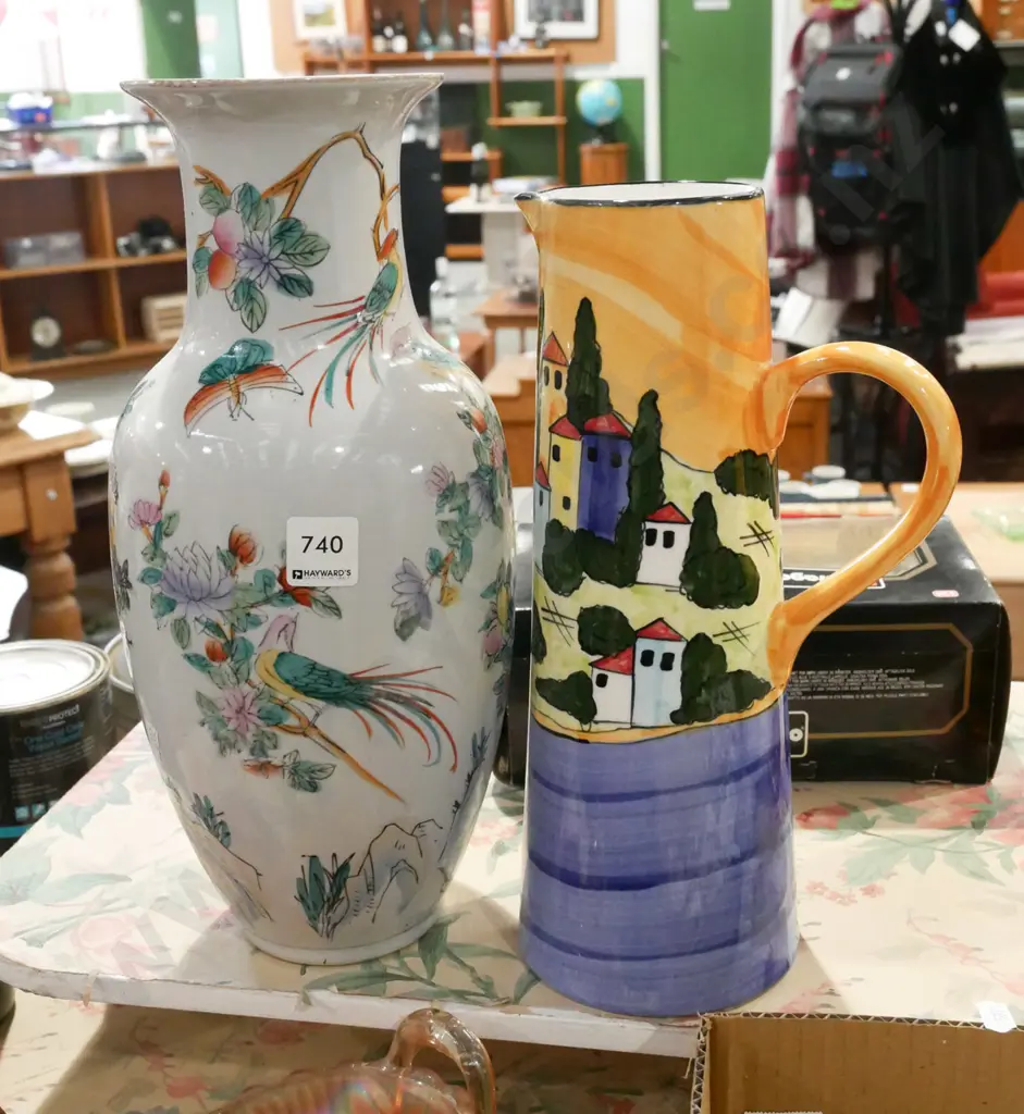 Asian vase, hand painted pottery NZ jug Vase H350 Image 1++