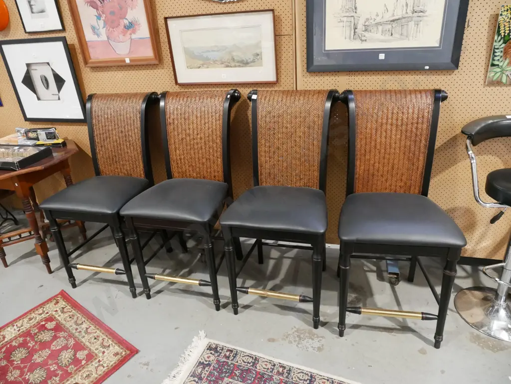 4x woven cane back and vinyl bar chairs Image 1++