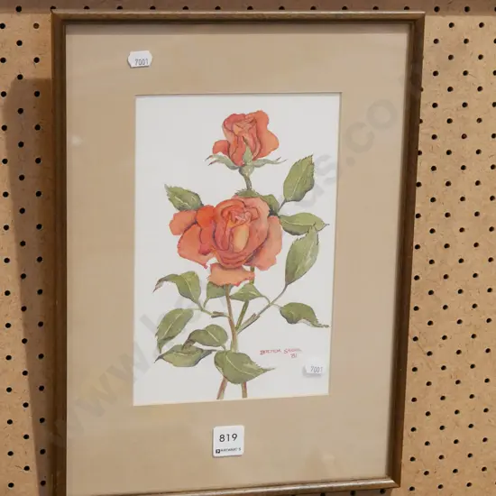 framed watercolour - red rose