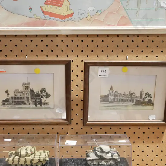 2x framed hand coloured Yvonne Benson prints