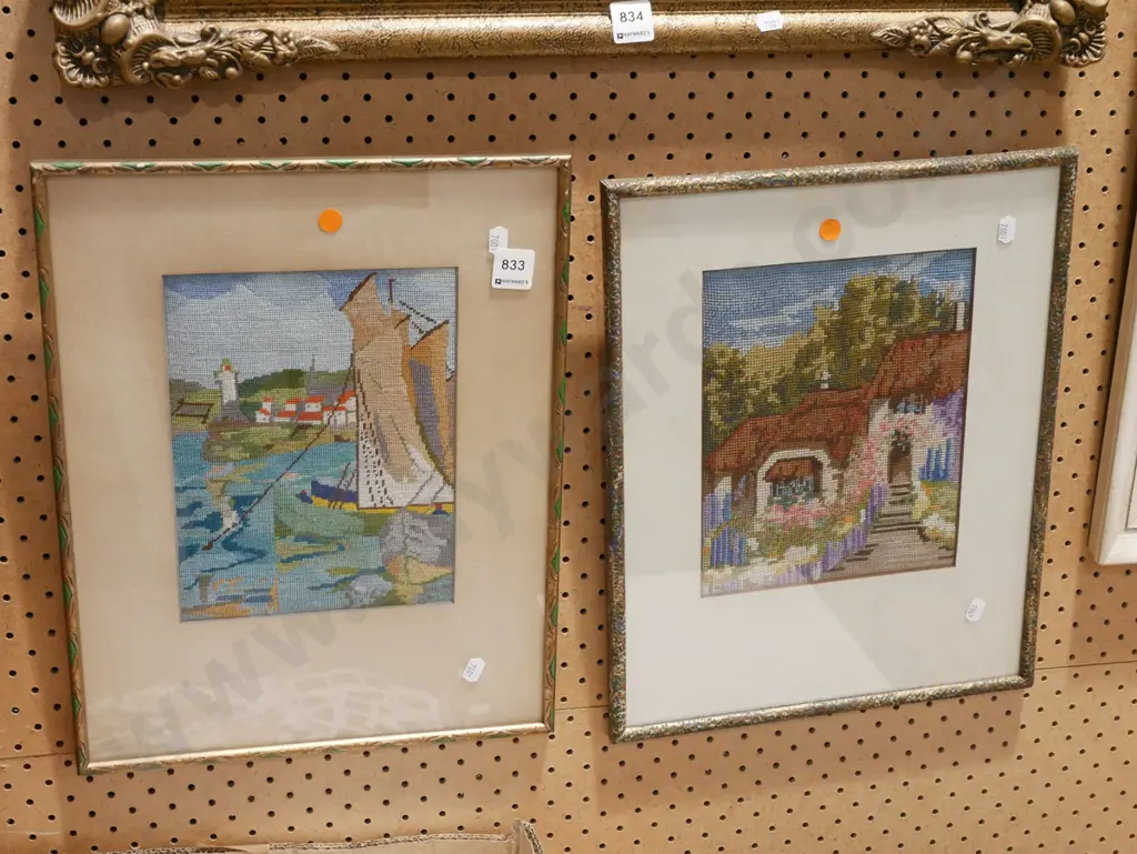 2x framed needleworks - orange dots Image 1++